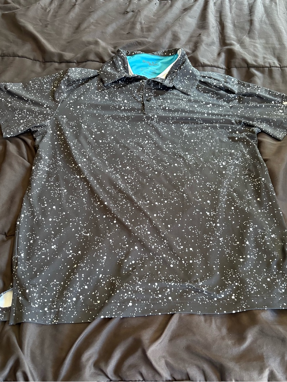 Birdies Black Men’s Medium Polo with White Speckle Print